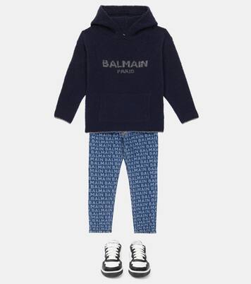 Logo wool-blend teddy hoodie | Balmain Kids