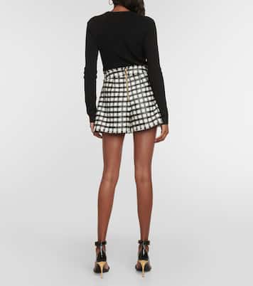 High-rise checked wool-blend shorts | Balmain