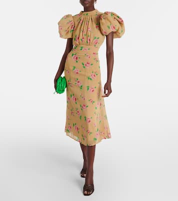 Noon floral puff-sleeve midi dress | Rotate