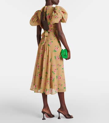 Noon floral puff-sleeve midi dress | Rotate