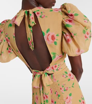 Noon floral puff-sleeve midi dress | Rotate