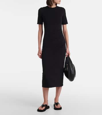 Gathered cotton-blend midi dress | Vince
