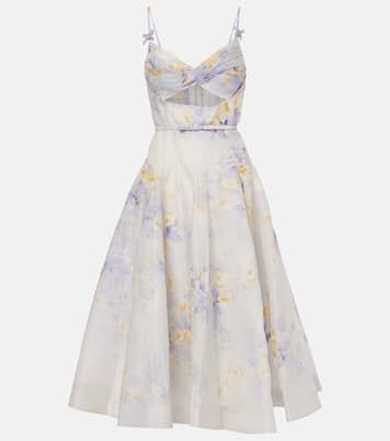 Abito midi in lino e seta con cut-out | Zimmermann