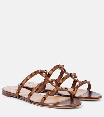 Sandalen Rockstud aus Metallic-Leder | Valentino Garavani