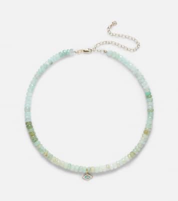 Tiny Groovy Eye 14kt gold beaded choker with diamond | Sydney Evan