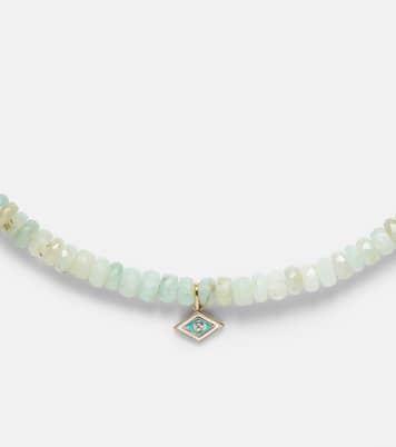 Tiny Groovy Eye 14kt gold beaded choker with diamond | Sydney Evan