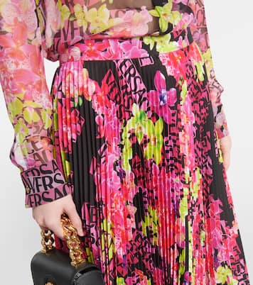 Logo Orchid pleated midi skirt | Versace