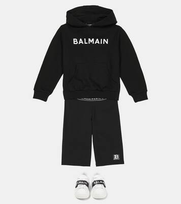 Felpa in cotone con cappuccio e logo | Balmain Kids