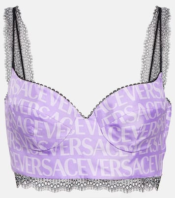 Brassière en soie et dentelle à logo | Versace