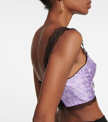 Brassière en soie et dentelle à logo | Versace