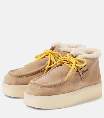 Shearling-lined leather platform ankle boots | Miu Miu
