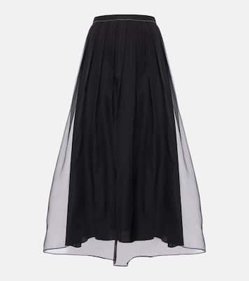 Gonna midi a pieghe in organza di seta | Brunello Cucinelli