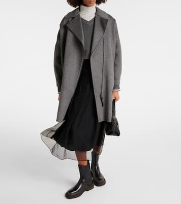 Gonna midi a pieghe in organza di seta | Brunello Cucinelli