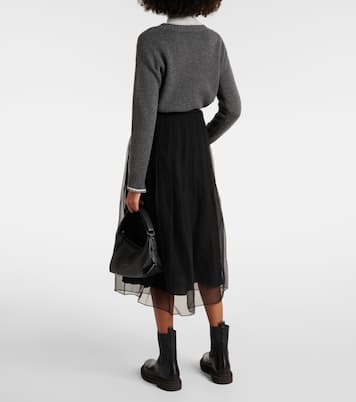 Gonna midi a pieghe in organza di seta | Brunello Cucinelli