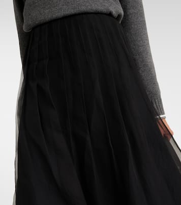 Gonna midi a pieghe in organza di seta | Brunello Cucinelli