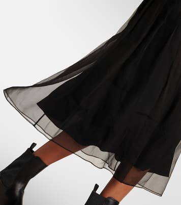 Gonna midi a pieghe in organza di seta | Brunello Cucinelli