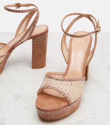 Plateausandalen aus Organza und Veloursleder | Gianvito Rossi