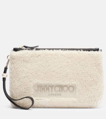 Bustina in shearling con logo e tracolla | Jimmy Choo