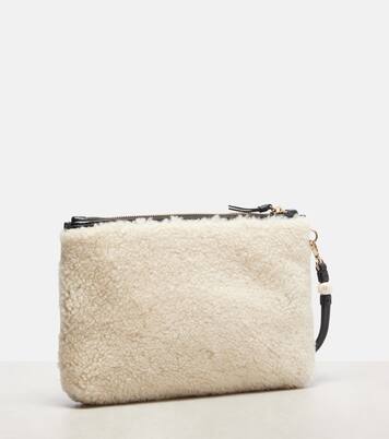 Bustina in shearling con logo e tracolla | Jimmy Choo