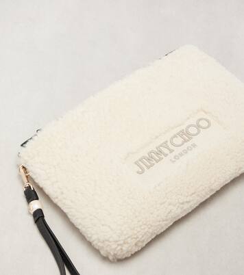 Bustina in shearling con logo e tracolla | Jimmy Choo
