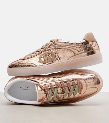 G75 metallic leather sneakers | Gucci