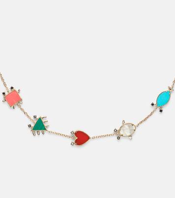 Halskette Petits Personnages aus 9kt Gelbgold (375/1000) mit Edelsteinen | Yvonne Léon