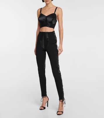 x Lotta Volkova Lace-up satin and mesh leggings | Jean Paul Gaultier
