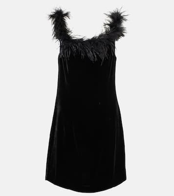 Lena feather-trimmed velvet minidress | Rixo