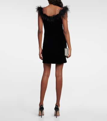 Lena feather-trimmed velvet minidress | Rixo