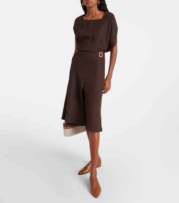 Gonna midi Irene in crêpe di lino | Loro Piana