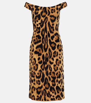 Leopard-print off-shoulder midi dress | Oscar de la Renta