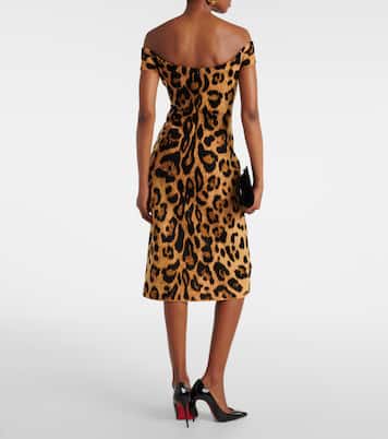 Leopard-print off-shoulder midi dress | Oscar de la Renta