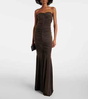 Strapless ruched jersey gown | Norma Kamali