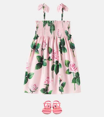 Floral shirred cotton poplin dress | Dolce&Gabbana Kids
