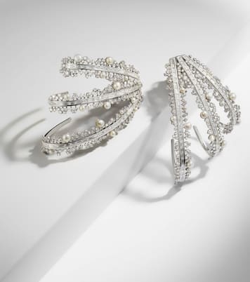 Orecchini a cerchio in oro bianco 18kt Scatter con perle e diamanti | Ananya