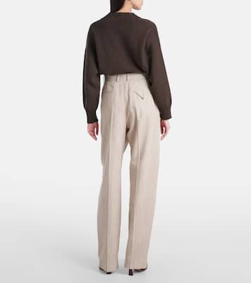 بنطلون بقصّة مستقيمة وخصر عالي | Bottega Veneta