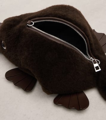 Platypus Mini leather-trimmed shearling shoulder bag | Loewe