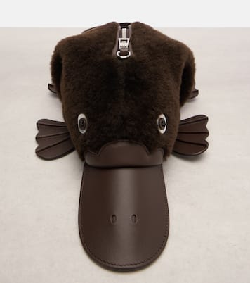 Platypus Mini leather-trimmed shearling shoulder bag | Loewe