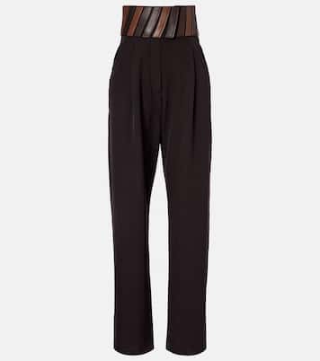 Leather-trimmed wool straight pants | Alaïa