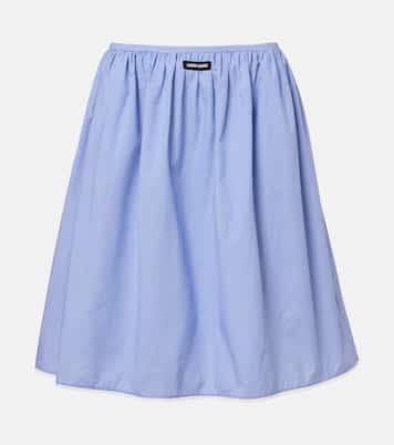 Gingham lace-trimmed cotton midi skirt | Miu Miu