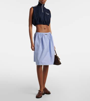 Gingham lace-trimmed cotton midi skirt | Miu Miu