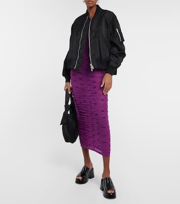 Printed ruched mesh midi dress | Ganni