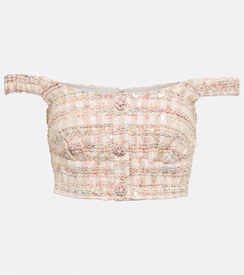 Top cropped in bouclé con paillettes | Self-Portrait