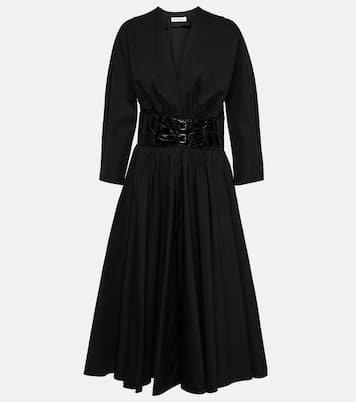 Abito midi in cotone con pelle | Alaïa