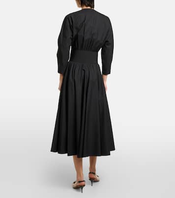 Abito midi in cotone con pelle | Alaïa