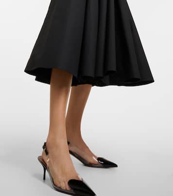Abito midi in cotone con pelle | Alaïa