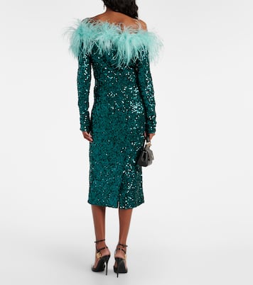 Vestido midi con lentejuelas y plumas | Dolce&Gabbana