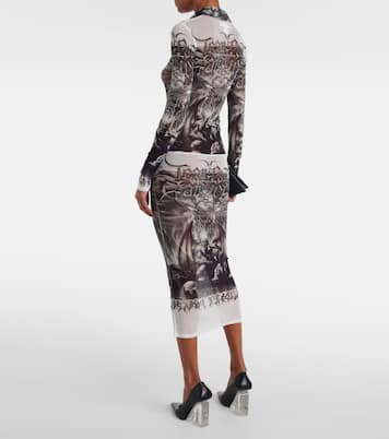 Bedrucktes Hemdblusenkleid aus Mesh | Jean Paul Gaultier