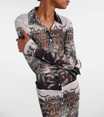 Bedrucktes Hemdblusenkleid aus Mesh | Jean Paul Gaultier