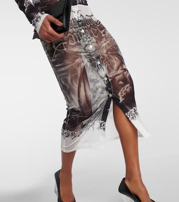 Bedrucktes Hemdblusenkleid aus Mesh | Jean Paul Gaultier